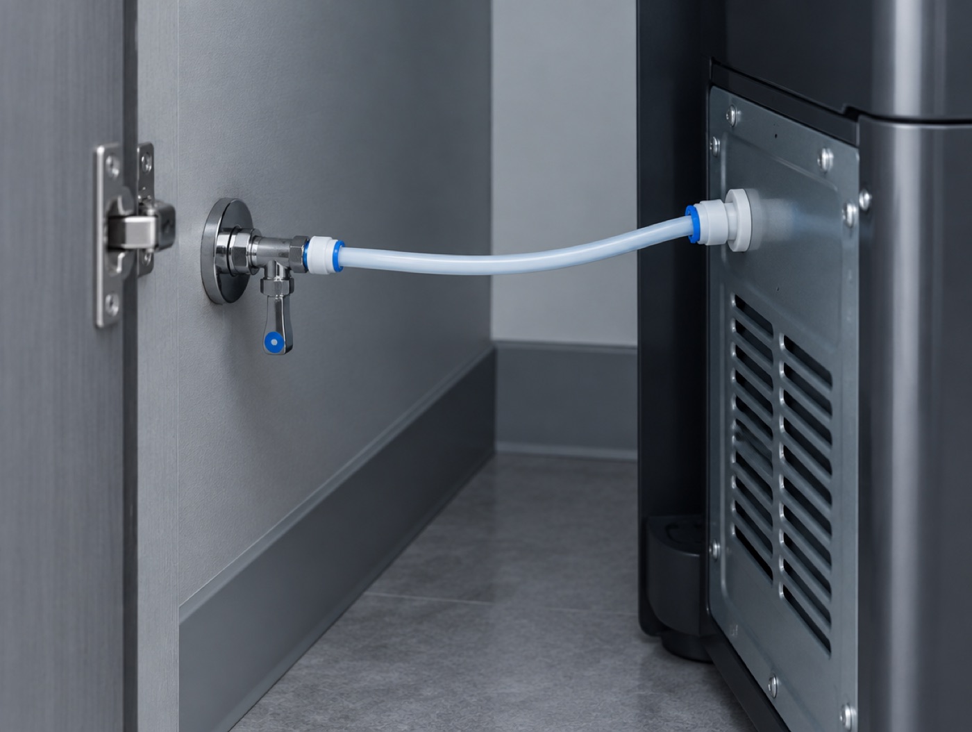 The water line connecting behind the cooler